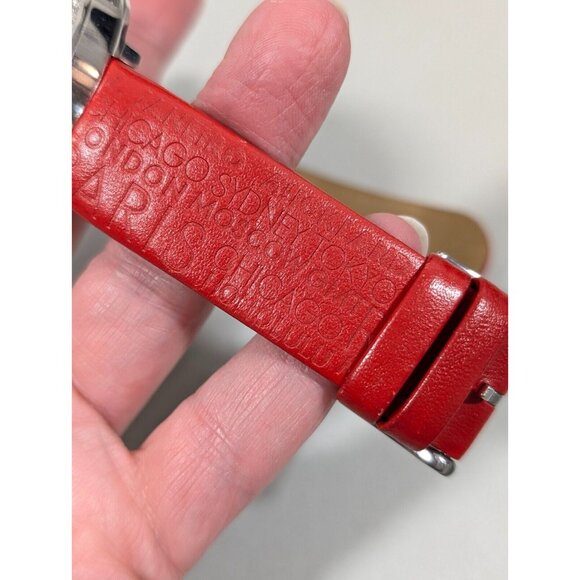 Elle Womens Dual Time Watch Airplane Travel Crystal Accent Red Leather Band - Picture 14 of 15